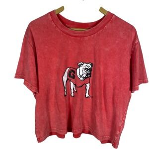 Georgia Bulldogs Graphic T Shirt Chicka D Red Wash Cotton Size L UGA G Dog Tee